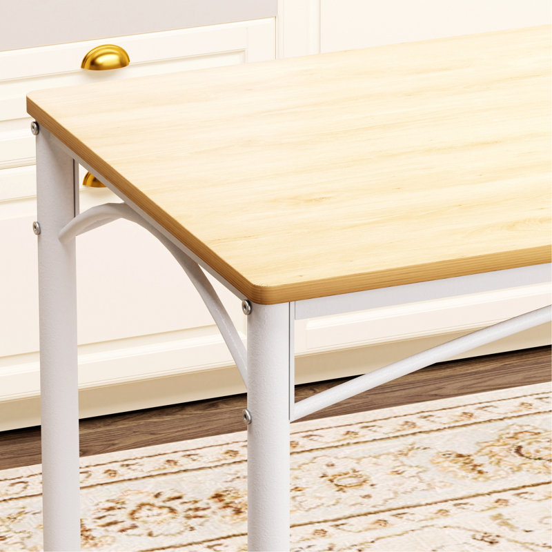Ensemble de table de salle à manger, table de bar avec 4 chaises, Blanc, Blanc, Naturel / Blanc