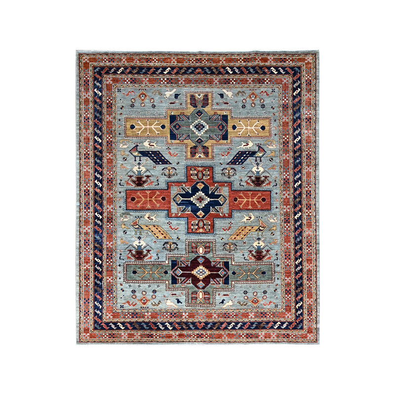Tapis oriental rectangulaire gris en laine noué à la main 8 pi 1 po x 9 pi 11 po - MOA102157