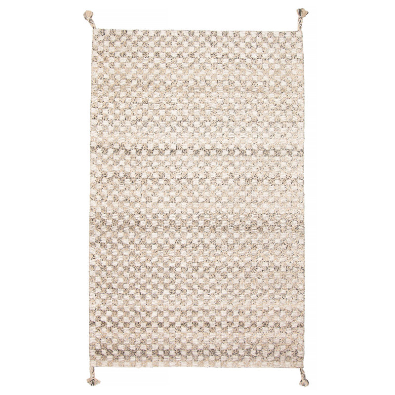 Tapis rectangulaire nouvel âge en laine brun clair unique 5 pi 1 po x 8 pi Brangan