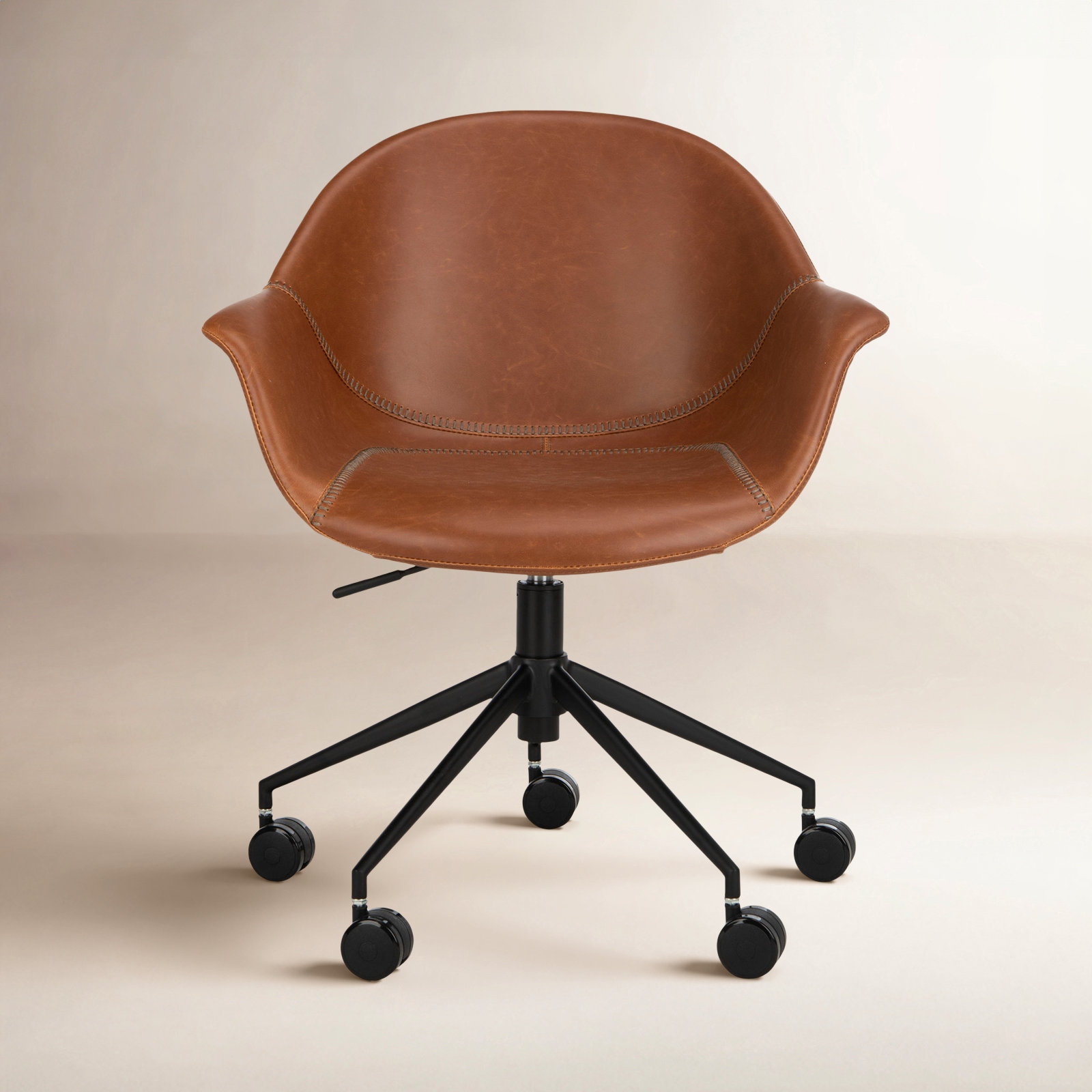 Kealey Swivel Office Chair, Light Brown Faux Leather
