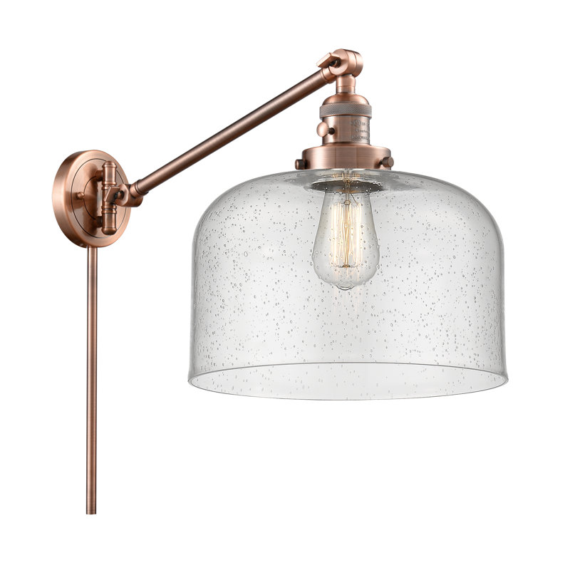 Bell - bras pivotant 1 lumière 12 po, Ampoule à DEL rétro de 3,5 W, Grainé, Cuivre antique
