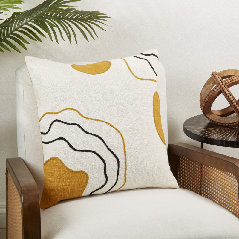 Artistic Expression Abstract Yellow Cotton Throw Pillow, 20"x20"