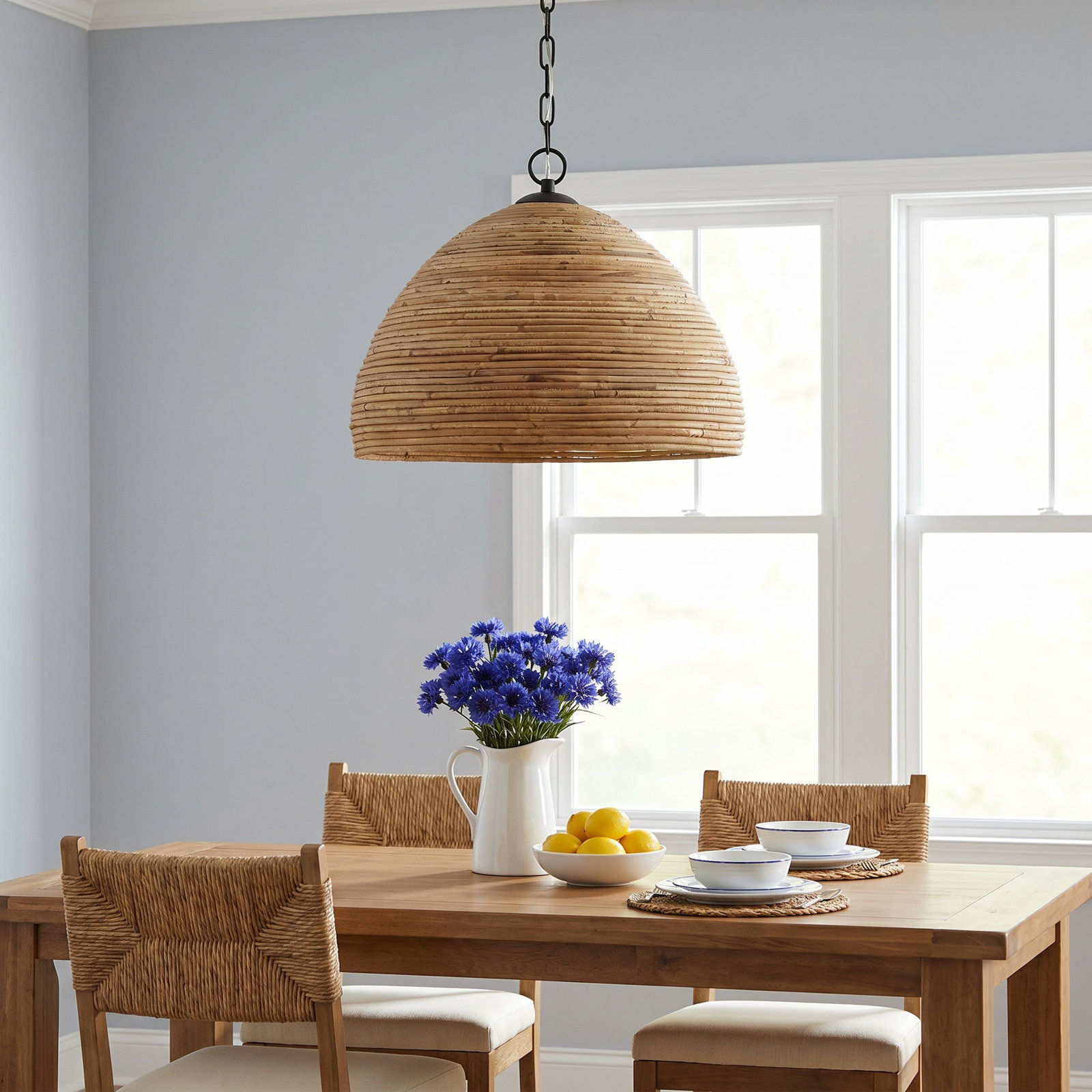 Woodleigh Single Light Rattan Dimmable Pendant