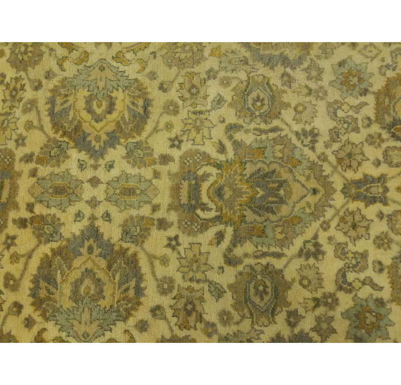Tapis unique en laine noué à la main brun clair / jaune