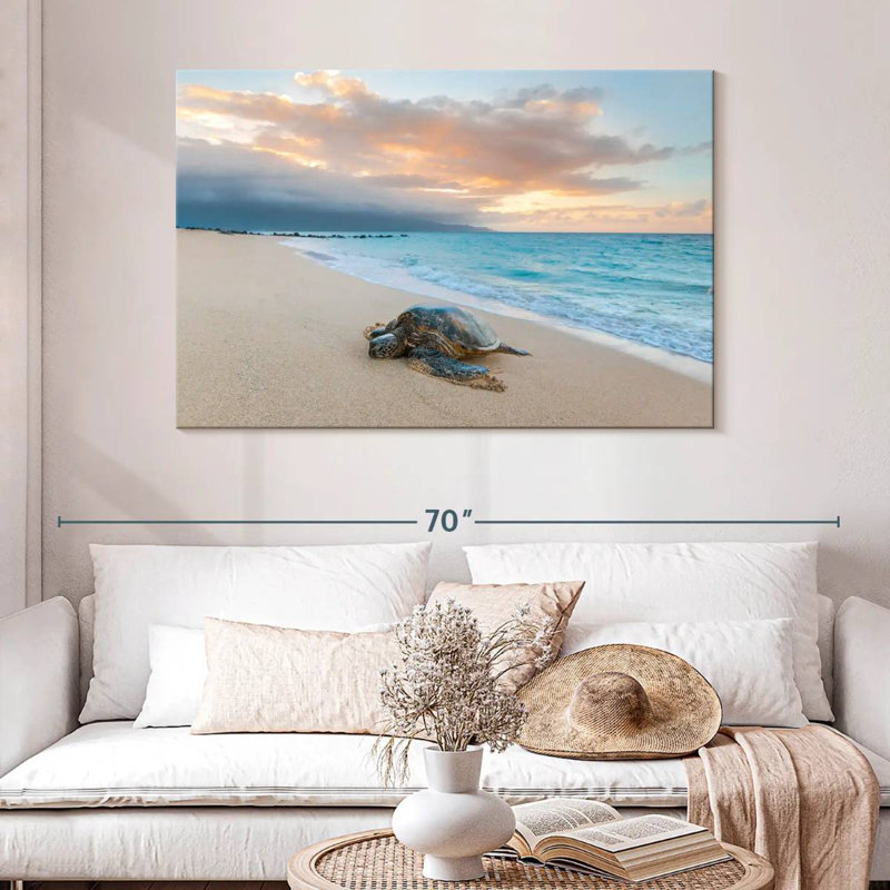Tortue au coucher du soleil, H 32 po x l 48 po