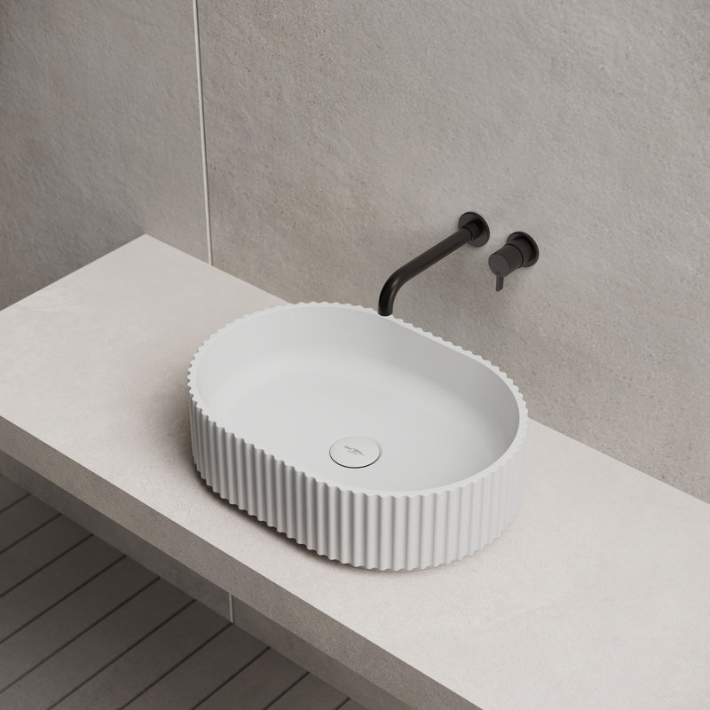 Lavabo vasque ovale blanc mat cannelé 19 po x 13,5 po MonBlari, Blanc mat