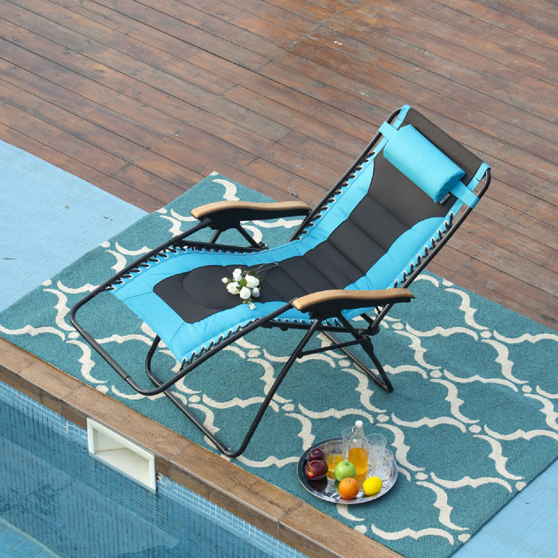Chaise rembourrée inclinable zéro gravité avec coussin, Bleu clair