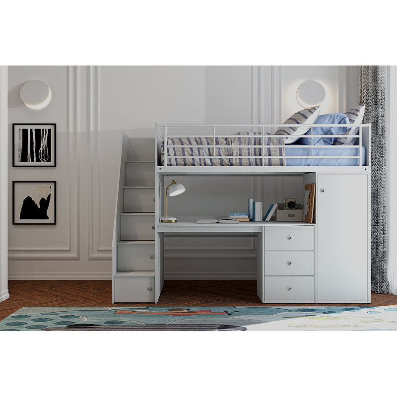 Alfreda High Sleepers with Storage Included with Desk Included, White
