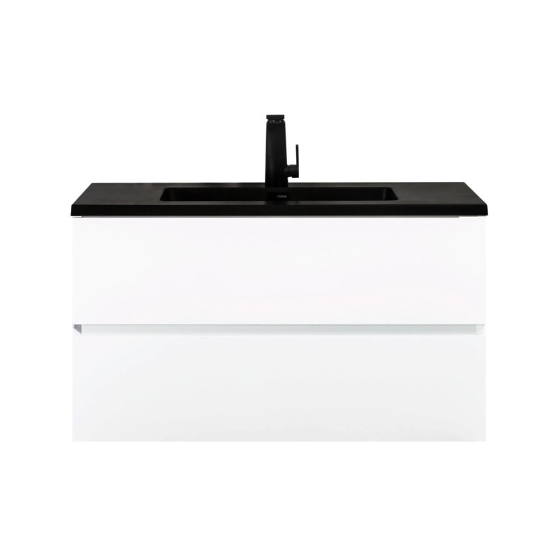 Ensemble de meuble-lavabo mural simple 36 po avec comptoir en quartz noir Damron