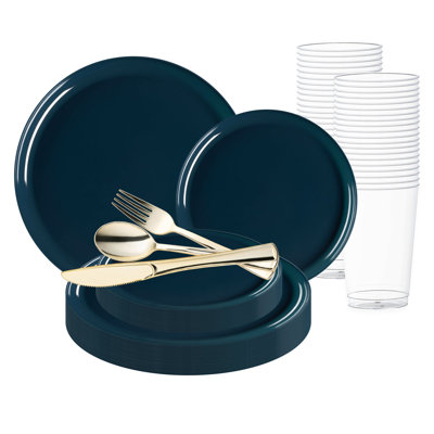 Ensemble de 30 pièces en plastique jetable bleu marine pour mariage