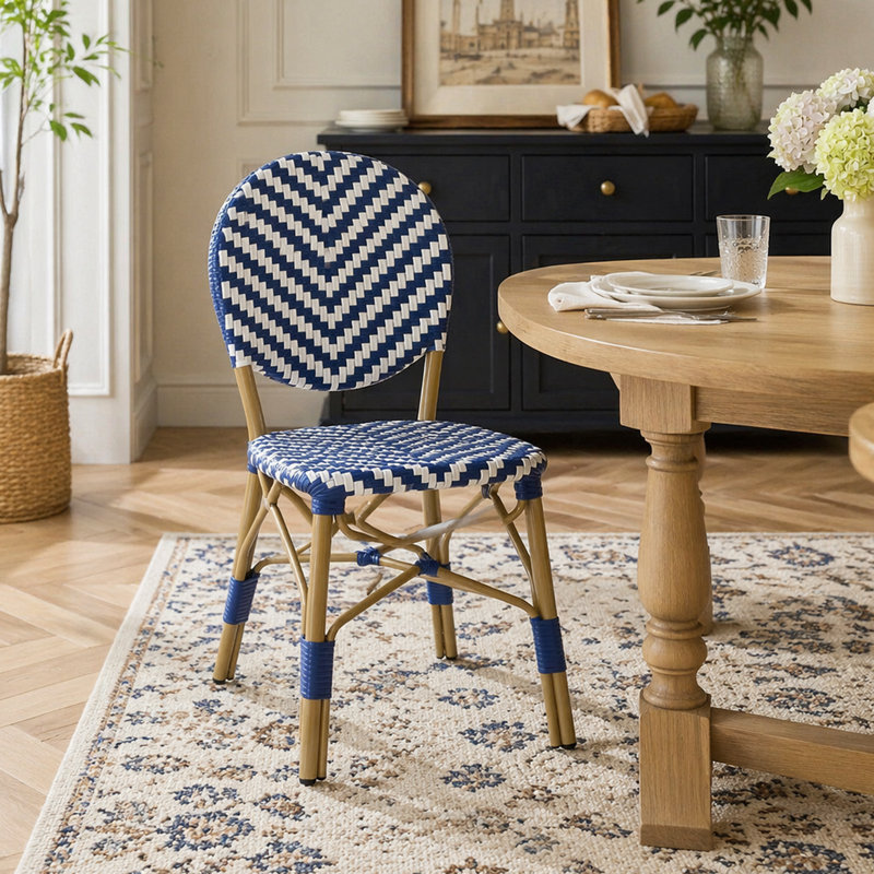 Ensemble de 2 chaises bistro d'extérieur en polyuréthane et aluminium sans accoudoirs, bleu marine