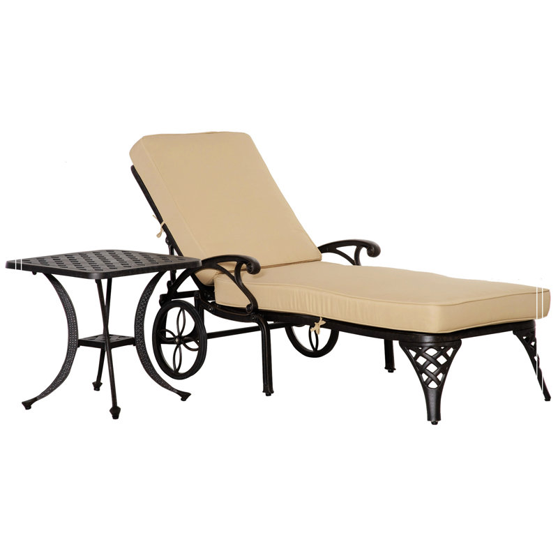 Ensemble de chaises longues inclinables 57,5 "avec coussins et table, Beige