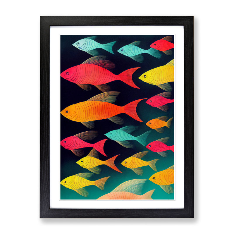Casillas Fish Block Colour - Picture Frame Print, 64cm H x 46cm W x 2cm D, Black
