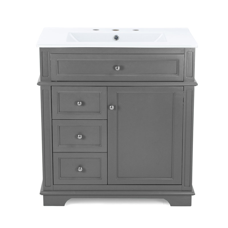 30'' Single Bathroom Vanity With Ceramic Top, Gray