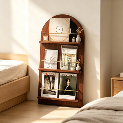 Porte-revues arqué en bois d'hévéa