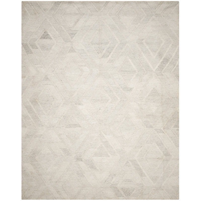 Whittlesey Hand Woven Viscose/Wool Geometric Rug in Light Gray/Ivory, Rectangle 8' x 10'