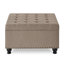 Grand repose-pieds de rangement carré avec pieds en bois, table basse capitonnée avec garniture cloutée pour l'espace de vie, lin-911720217