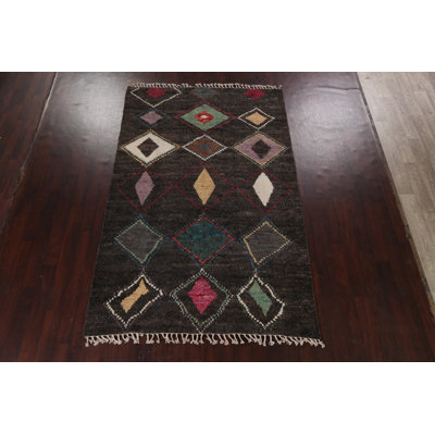 Tapis multicolore en laine noué à la main de conception unique 4 pi 11 po x 8 pi 7 po