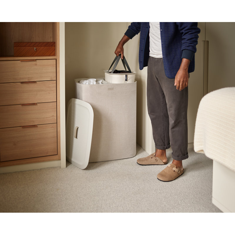 Joseph Joseph Tota Laundry Hamper Separation Basket with Lid, Ecru, 90-Liter (15.75" x 22.25" x 28")