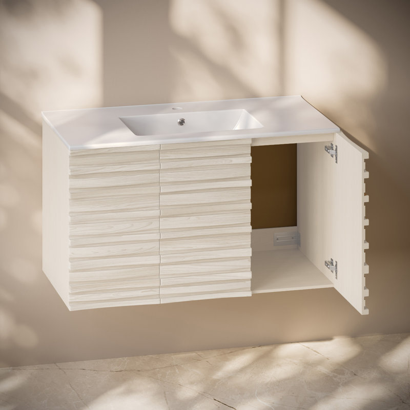 Meuble-lavabo mural 36 po Cascade, Trou unique, Blanc, 36"