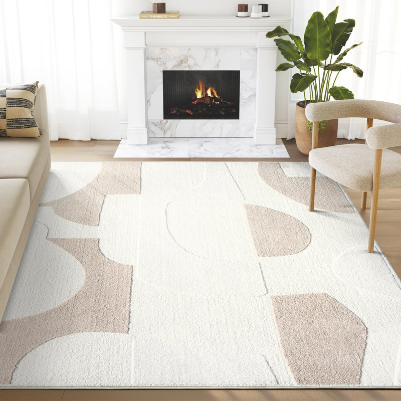 Tapis neutre gris à motif de cercles asymétriques Abani Cupp COZ110A, Rectangle 7 pi 9 po x 10 pi 2 po