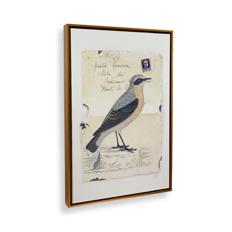«Wheatear» par Deborah Revell, reproduction d'art, Cadre flottant, H 16 po x l 12 po, Doré