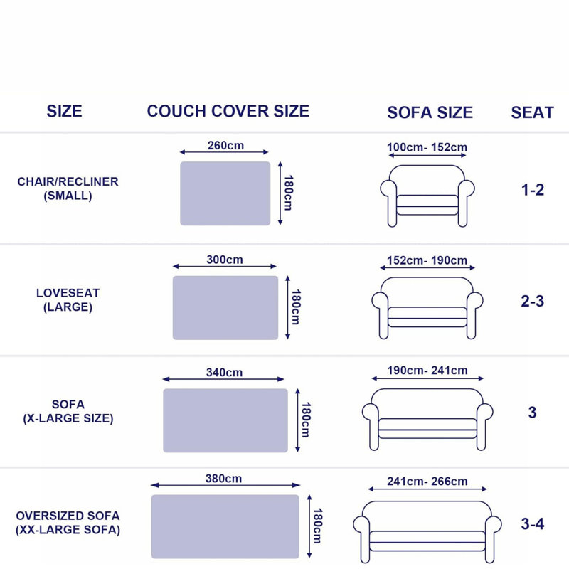 Fabric Box Cushion Sofa Slipcover, Grey, 180 cm H x 340 cm W x 1 cm D