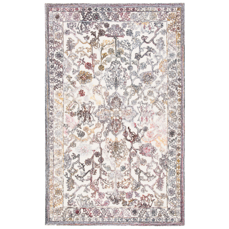Elisei Oriental Handmade Tufted Area Rug in Grey, Rectangle 4' x 6'