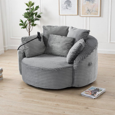 360° SWIVEL BARREL CHAIR - Corduroy Accent Sofa with Pivot Base & Phone Mount for Living Room, Office