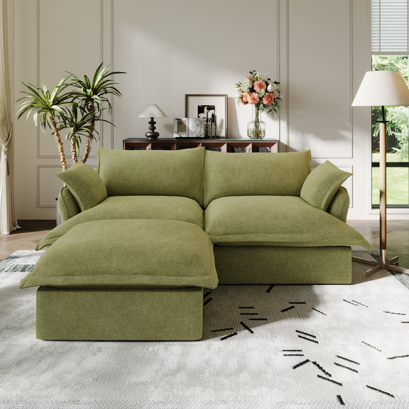 Canapé modulaire en lin mélangé Linen Blend, canapé convertible rembourré Cloud, Mélange de lin vert