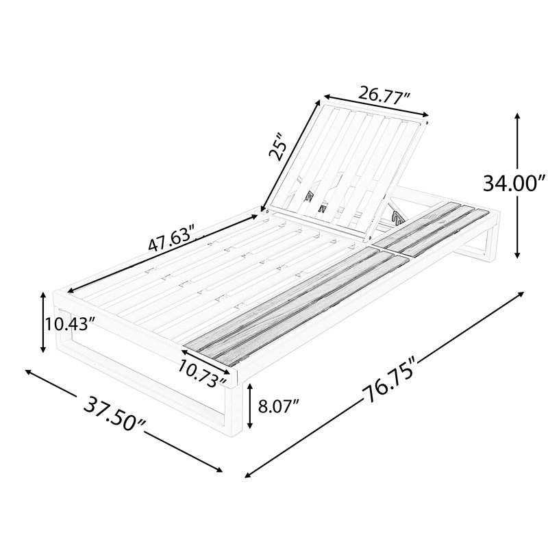 Structure de chaise longue d'extérieur inclinable avec surface latérale en bois de teck et base à lattes, noir et teck