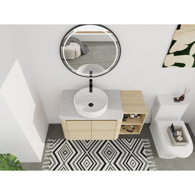 Ensemble de meuble-lavabo mural 42 po - 5 options de lavabo de couleur (motifs blanc / noir / marbre) avec tablette de rangement ouverte