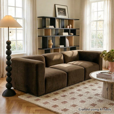Modular Performance Velvet 3-Seater Sectional Sofa, 3-Piece Deep Seat Couch