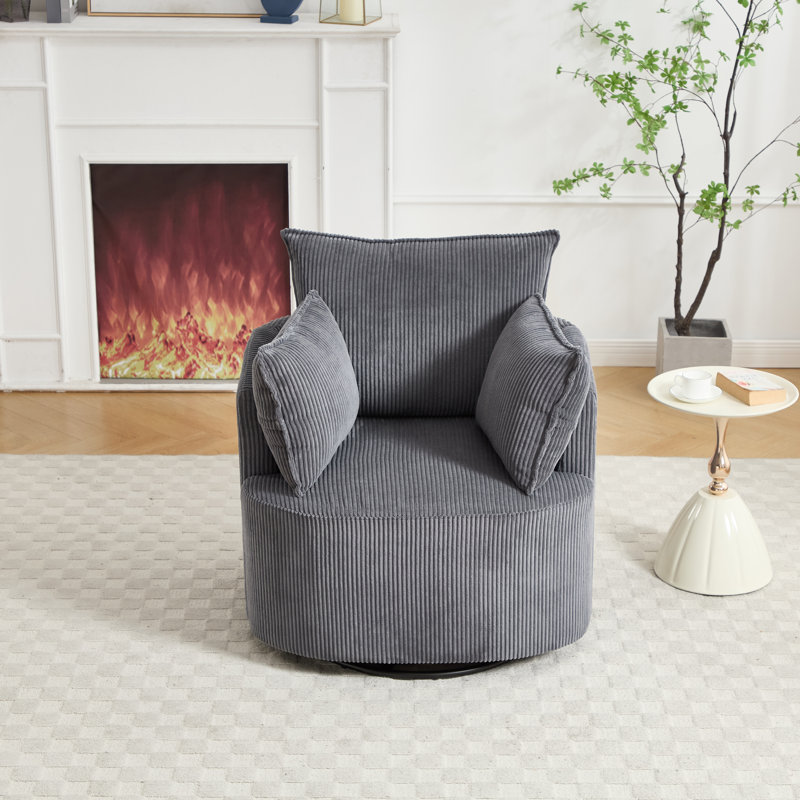 33.83" W Upholstered Swivel Barrel Chair, Gray