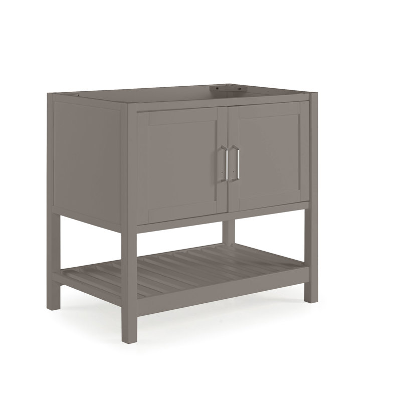 Gray Pine Freestanding Vanity Cabinet with Open Shelf
