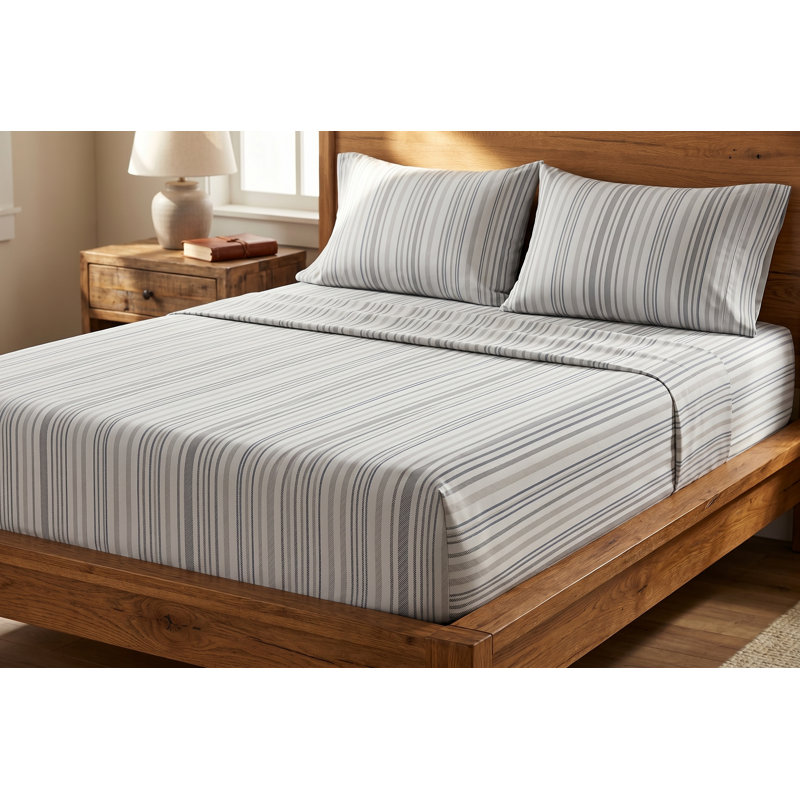 4-Piece King Size Striped Sheet Set - Extra Soft Brushed Microfiber Bedding - Wrinkle, Fade & Stain Resistant - Deep Pocket Bed Sheets
