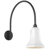 Thomas O'Brien, "Academy 19.5" Arched Mack Barn Light in Matte Black with 9.25" White Savannah Shade