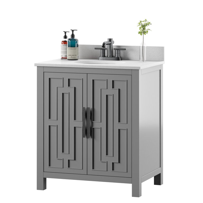 Casandra 29.88'' Single Bathroom Vanity with Marble Top, Huron Gray