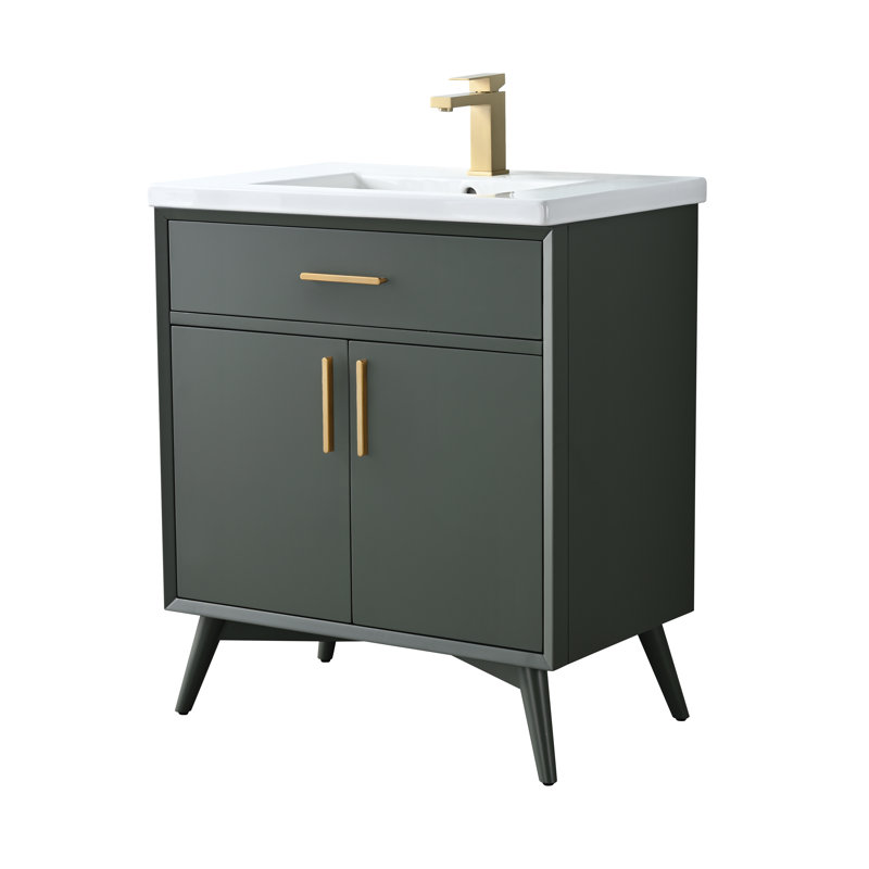 Lalena 30'' Single Bathroom Vanity with Ceramic Top, Vintage Green/Brushed Bronze