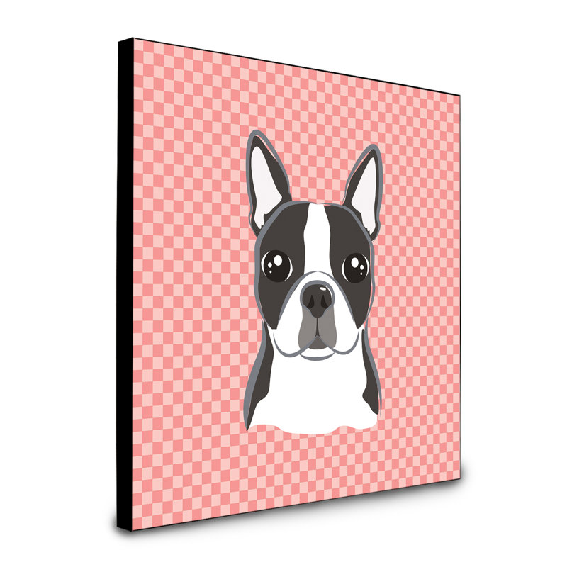 Panneau mural d’art Dungorbery, Rose, Boston Terrier gris