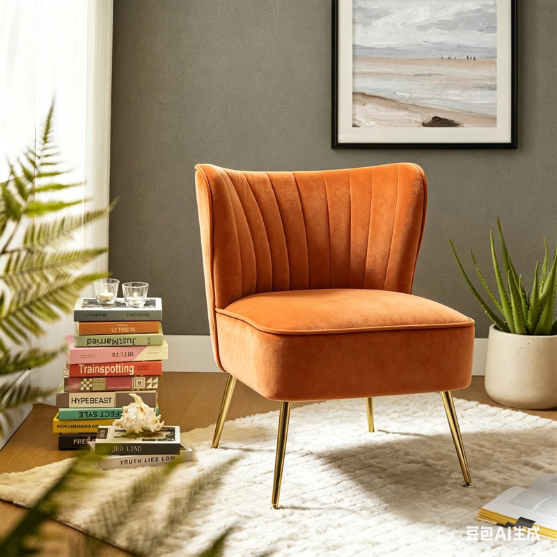 Dominique Velvet Wingback Chair, Orange