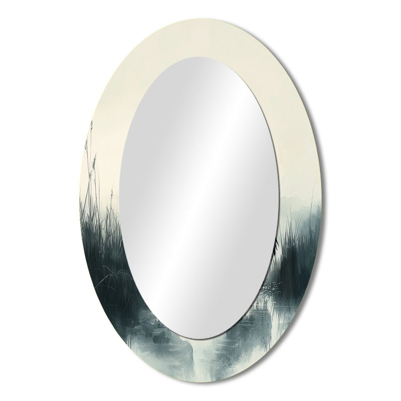 Miroir mural Cranes In The Misty Marsh II - Gris, 36 po x 24 po