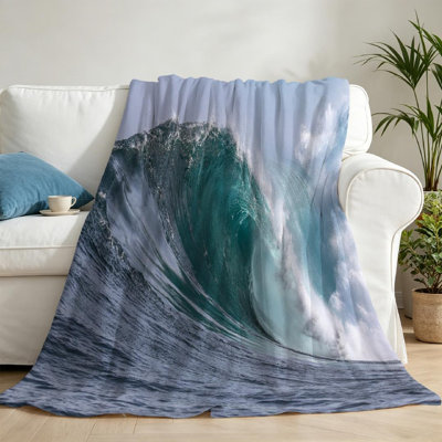 Jeté en flanelle bleue ultra douce, imprimé Vagues d'eau
