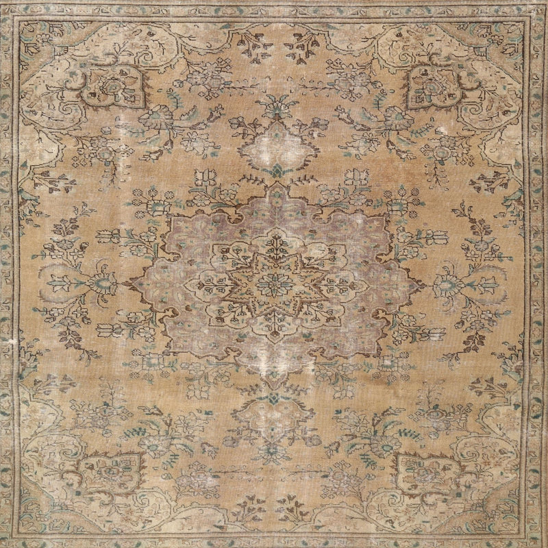 Tapis beige/vert traditionnel Moriaty, Carré 5 pi