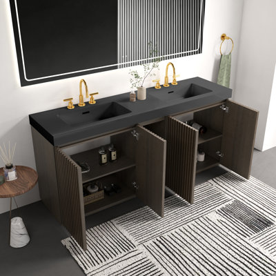 Monroe Modern Double Sink Bathroom Vanity with Storage Cabinet, Quartz Top and Adjustable Shelves