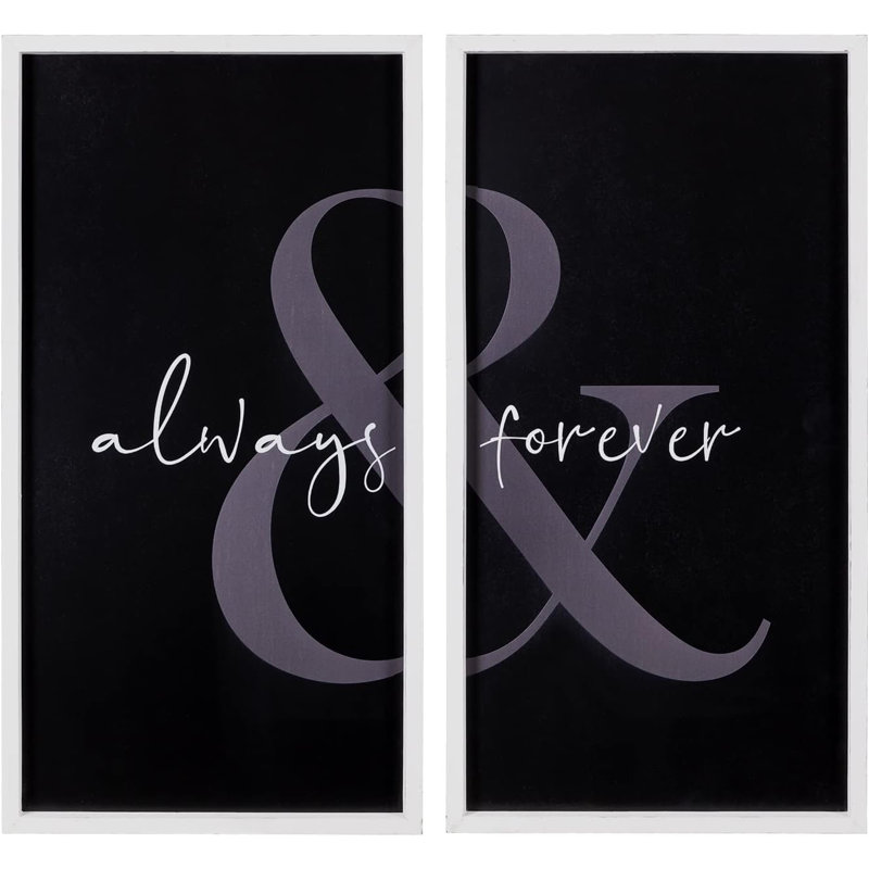 Always and Forever Wood Framed Wall Arts in Black (Set of 2)