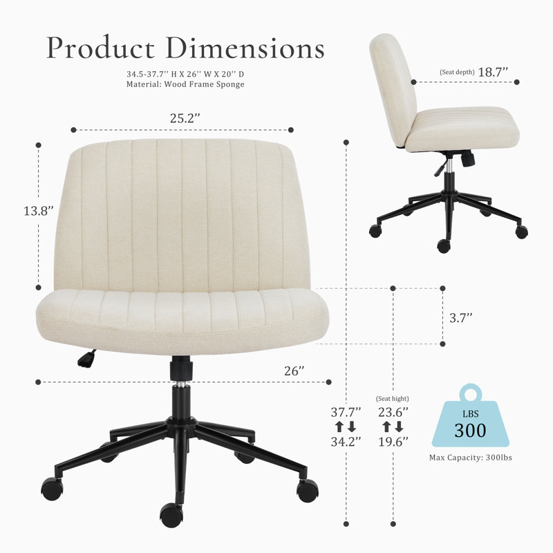 Fauteuil de bureau croisé Avicia de 26 po de large avec 2 bases optionnelles, Beige