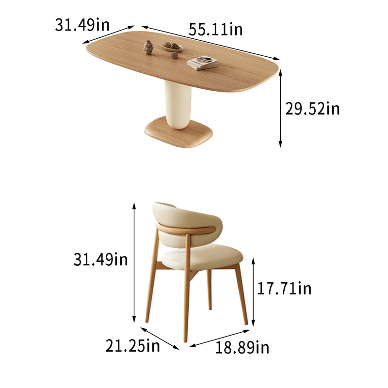 Mazaria Solid Wood Top Pedestal Dining Set, 29.52"H x 55.11"L x 31.49"W