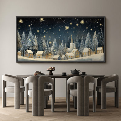 Christmas Winter City Scene Landscape Abstract Cottagecore Holiday Wall Decor, Christmas Gift Pictures, Giclee Canvas Digital Print Extra Large Framed Wall Art