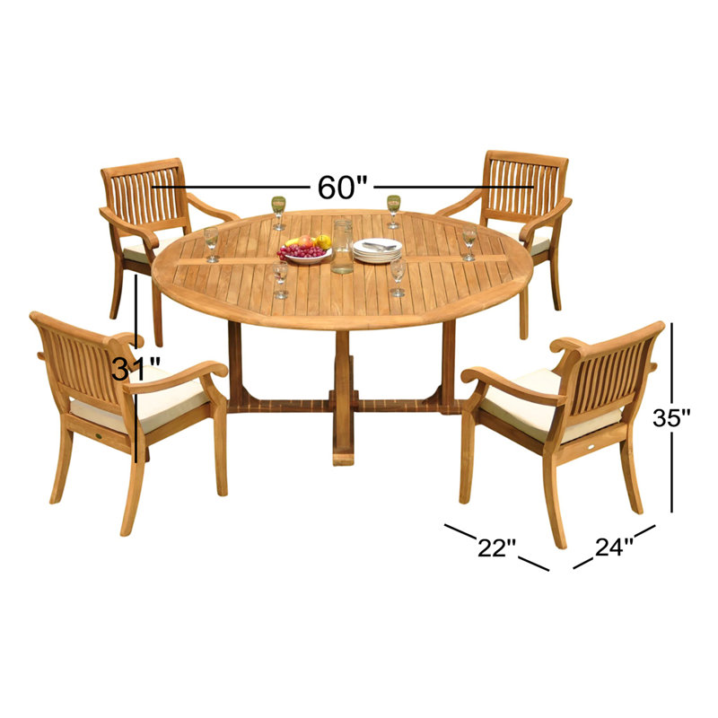 Masten 6 - Person Teak Wood Patio Dining Set with Round Table, 60" L x 60" W x 31" H, 4